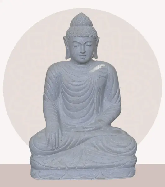 Product image 1 of the product “Seated Buddha made of Riverstone in Bhumisparsha - gesture of touching the earth. 83cm height. ”